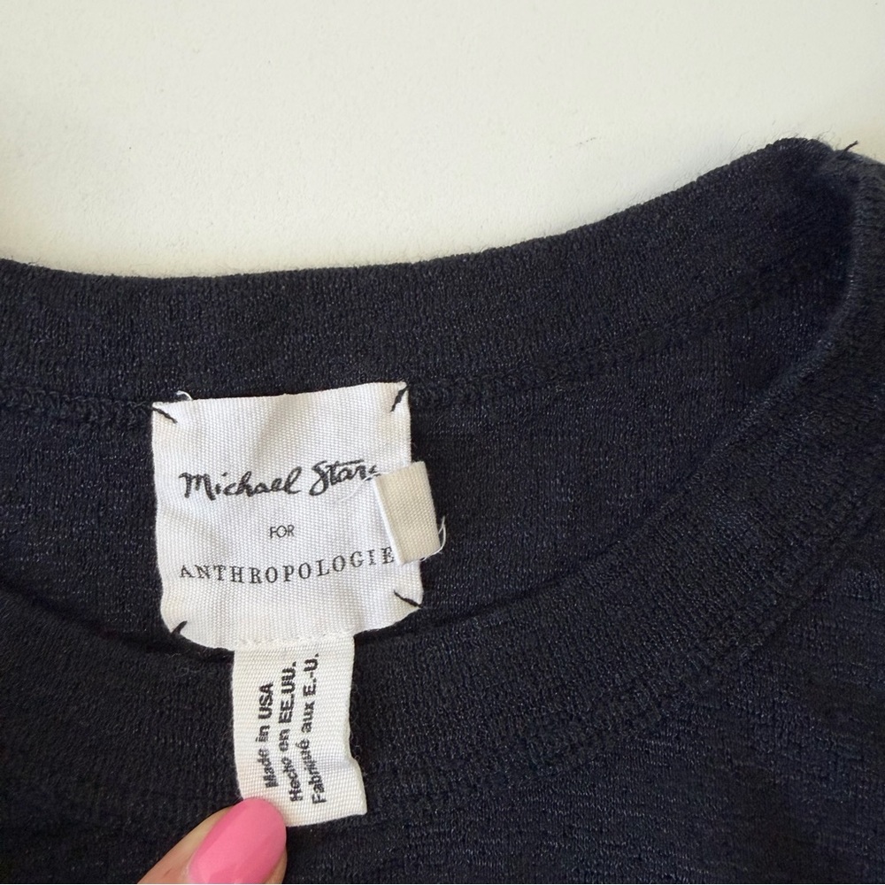 Michael Stars For Anthropologie Black Cotton Nylon Blend Fitted T Shirt One Size - Picture 5 of 9